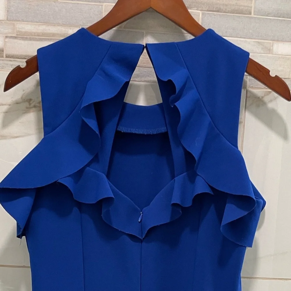 Ivanka Trump Royal Blue Ruffle Cold Shoulder Midi Dress • Size 8 cocktail - Picture 6 of 12